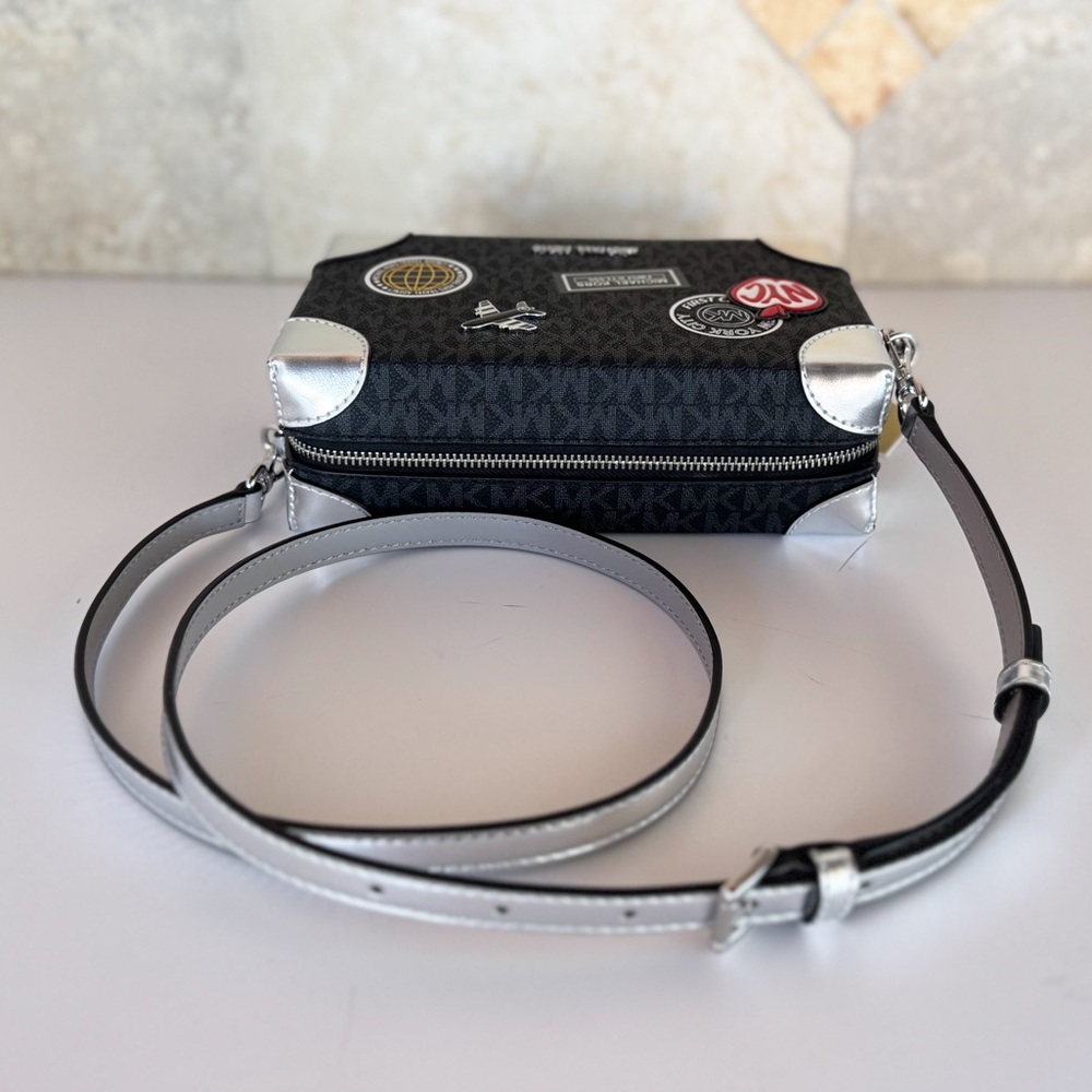 Michael Kors Jeanie Small Trunk Black and Silver Crossbody Bag - Picture 9 of 12